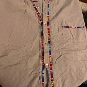 Men's Casual Button Down Shirt with Multicolor Trim